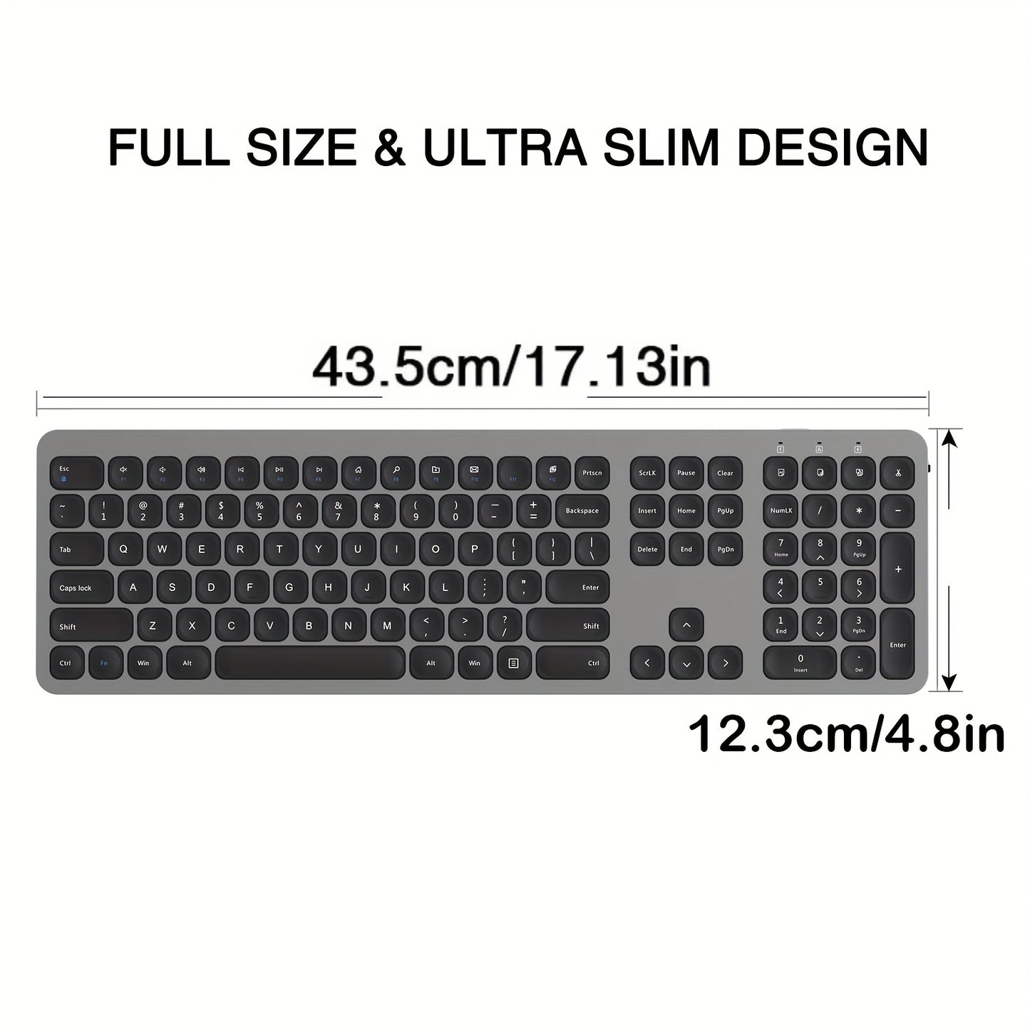 cimetech 2.4GHz Wireless Keyboard with Number Pad Full Size Design for Laptop Desktop PC Tablet, Windows iOS Android - Grey