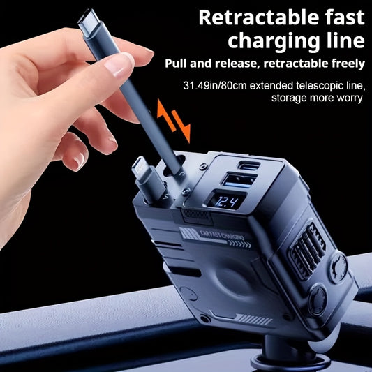 Mechanical Armored Vehicle Charger Car Charger Super Fast Charging Retractable Cord Multifunctional 120W Mech Screen Display Four-in-One Cigarette Lighter