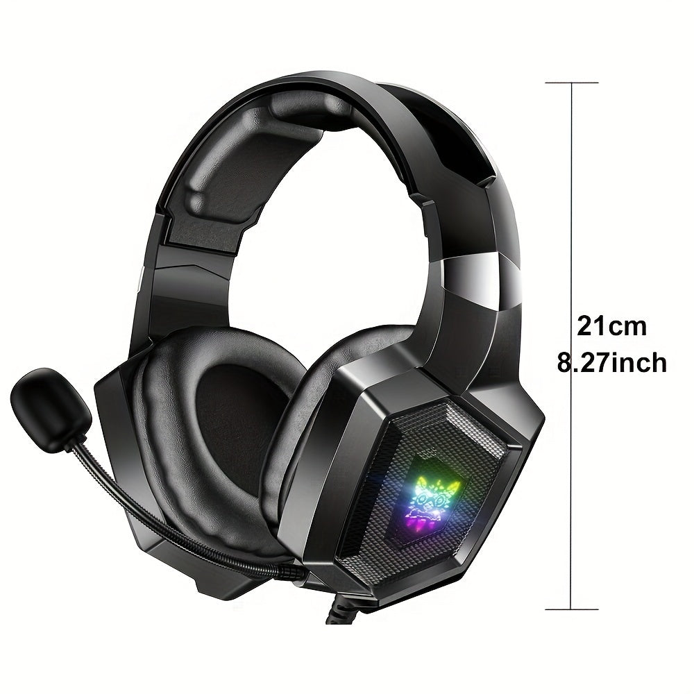 ONIKUMA K8 Wired Gaming Headphones with Noise-Canceling Mic, LED Lights, 360° Rotating Ear Cups, USB-Powered, Crystal Clear Sound for Immersive Gaming Experience
