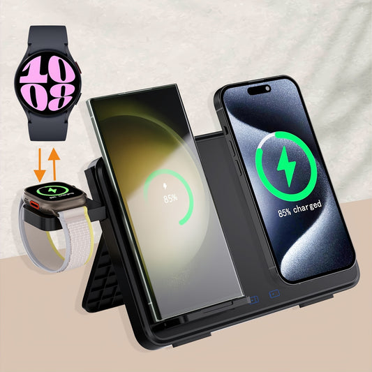 SUONEE 4-in-1 Magnetic Wireless Charging Station, Foldable USB Type-C Adapter for Samsung Galaxy Z Fold/Flip, S24 Ultra/S23/S22/S21/S20, Note 20/Note 10/Note 8, iPhone 16/15/14/13/12, iWatch, Galaxy Watch, AirPods/Earbuds - Wireless Charging Function, ≤3