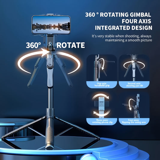 Wireless Remote Selfie Stick Tripod, 84.65-Inch Extendable Pole, Compatible with iPhone & Samsung, Expandable 360° Phone Holder (No Fill Light Included)