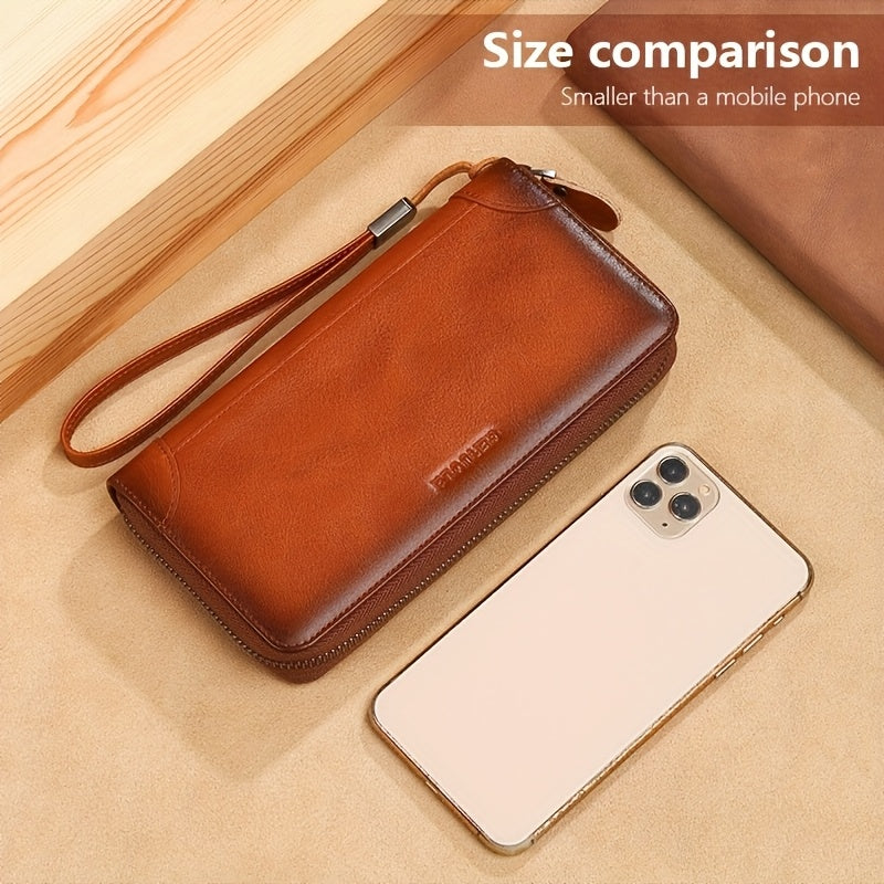 1 Women's Genuine Genuine Leather Long Wallet Large Capacity, Multi-Card Slots Top Layer Cowhide Genuine Genuine Leather Phone Purse Clutch Multifunctional Bag with 24 Card Slots and 2 Bill Compartments Including Car Key Slot Suitable for Couples' Gift G