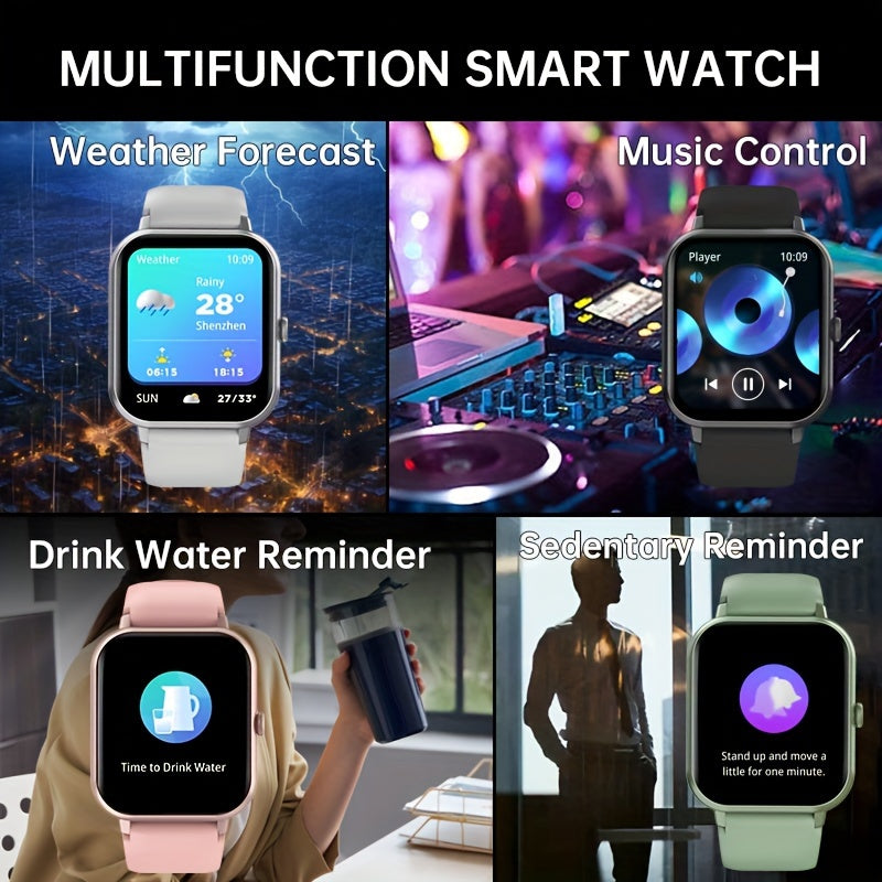 GWENLAND Smartwatch for Men & Women - 4.65cm Full Touch Screen, Android/for iPhone Compatible, High Quality, 100+ Exercise Modes, Pedometer, Distance, Calories, Stopwatch & Weather Updates, Rechargeable Lithium Battery, Casual Design, Smartwatch for Andr