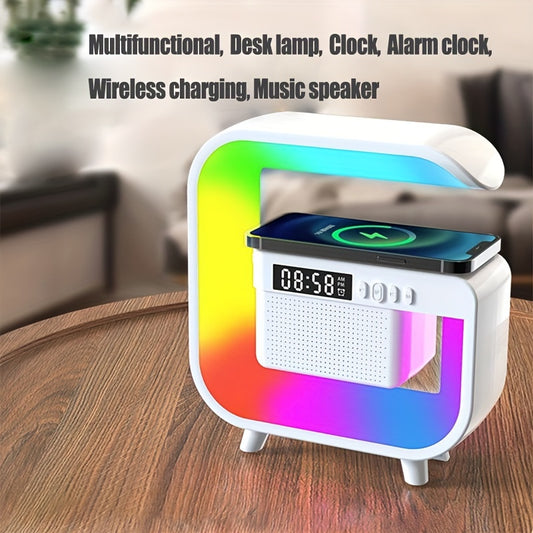 Multifunction Wireless Charger Stand Tabletop Portable Wireless Speaker Bedroom Ambiance NightLight Alarm Clock Mobile Phone Holder Charging Station for iPhone 16 15 14 13 12 ProMax for Galaxy S25 S24 S23 for Xiaomi Perfect for Birthday Gifts