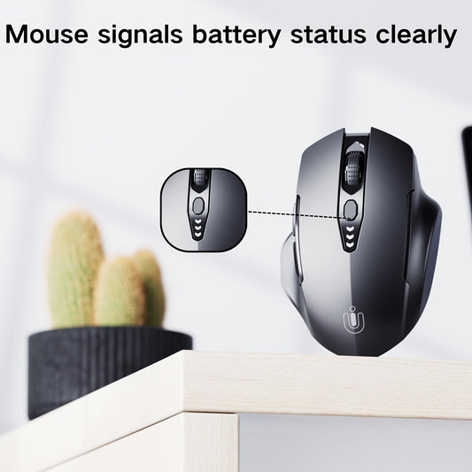 2.4GHz Ergonomic Wireless Mouse, USB-C Charging, Quick Side Buttons, Battery Indicator, Sleek White for Office & Study