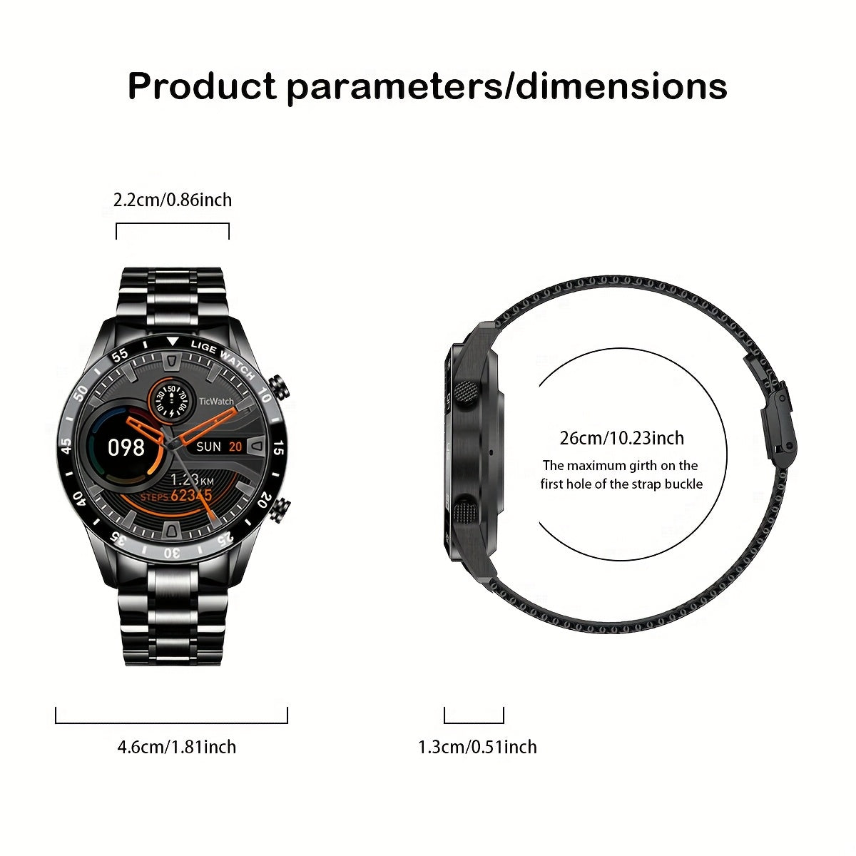 LIGE Fashion Full Circle Touch Screen Steel Band Call for Man Smart Watch Sports Activity Fitness Smartwatch for Men