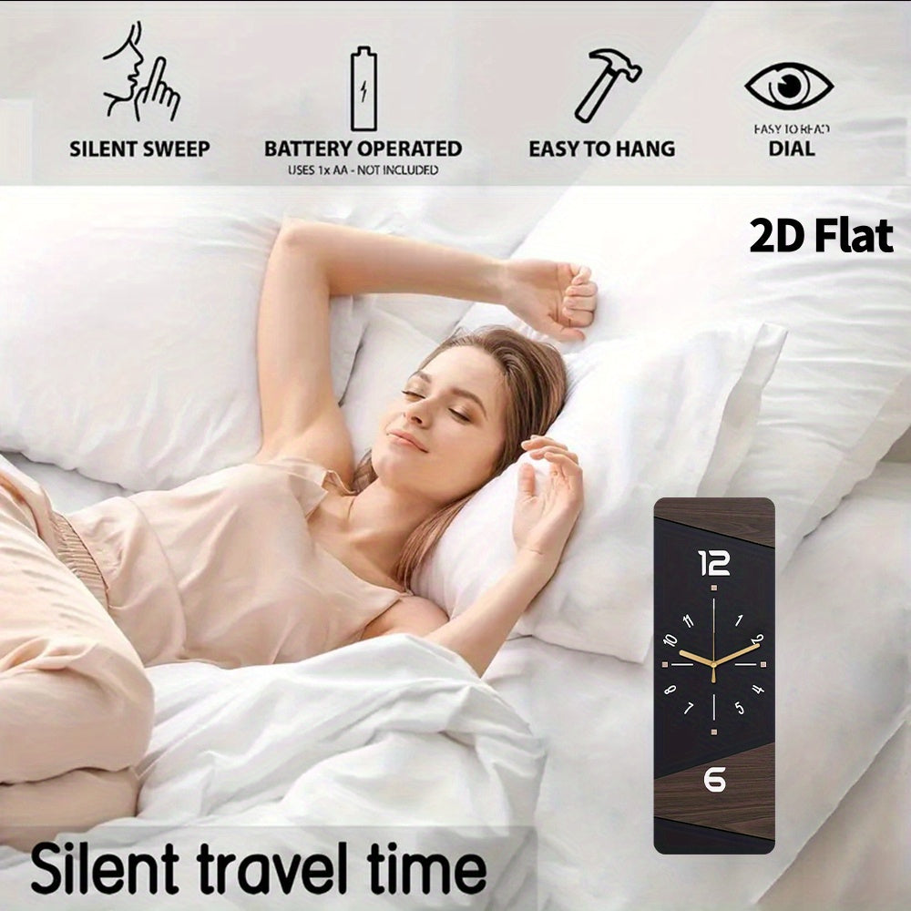 1pc Ultra Quiet Quartz Movement 2D Flat Black Wall Clock with Wooden Design, Non-Ticking Sound for Living Room, Bedroom, Office, Kitchen, Cafe - Ideal Decorative Gift for Family and Friends, Clock Wall Decor