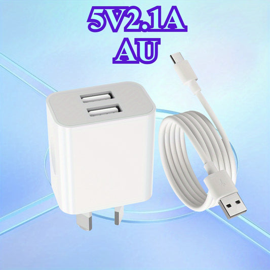 5V2.1A Dual Port USB A Charger, 10.5W USB Wall Adapter with USB Cable, Type A Charging Block, Suitable for iPhone 16 15 15 13 12 11 Pro Max Plus, for Samsung series & Android Phones-AU Plug