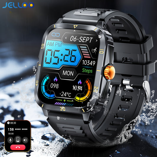 JELLOO Smart Watch 1.96-Inch with Wireless 5.3, Voice Assistant, Exercise Recording, Timer, Stopwatch - Multi-Sports Mode, Wireless Calling (Answer/Make/Reject) for iPhone and for Android, 3ATM, USB Charging