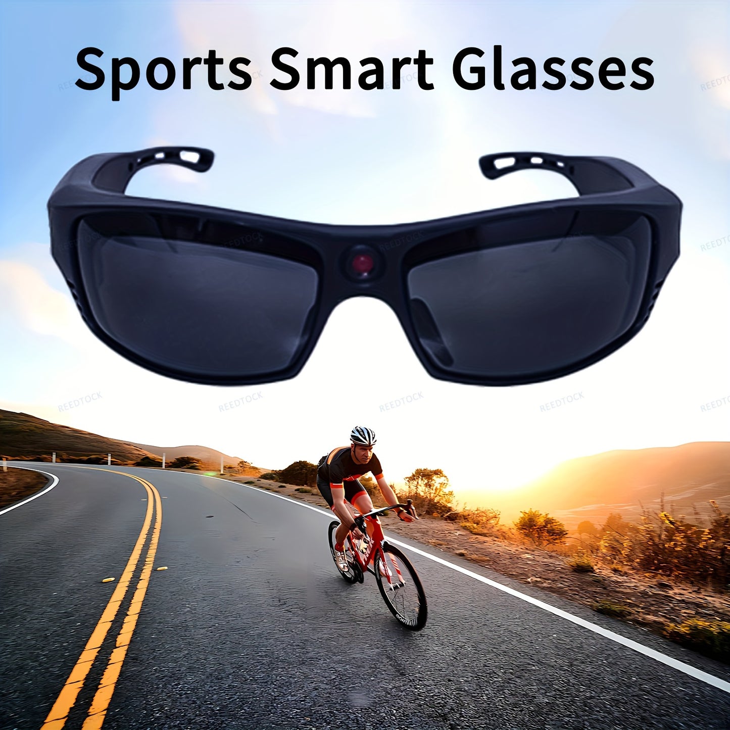 REEDTOCK Smart Glasses, HD 1080P Video Camera, Wireless BT Earphones, Open Ear Headphones, Sports Action Camera for Outdoor, Rechargeable Battery, Electronic Parts Included