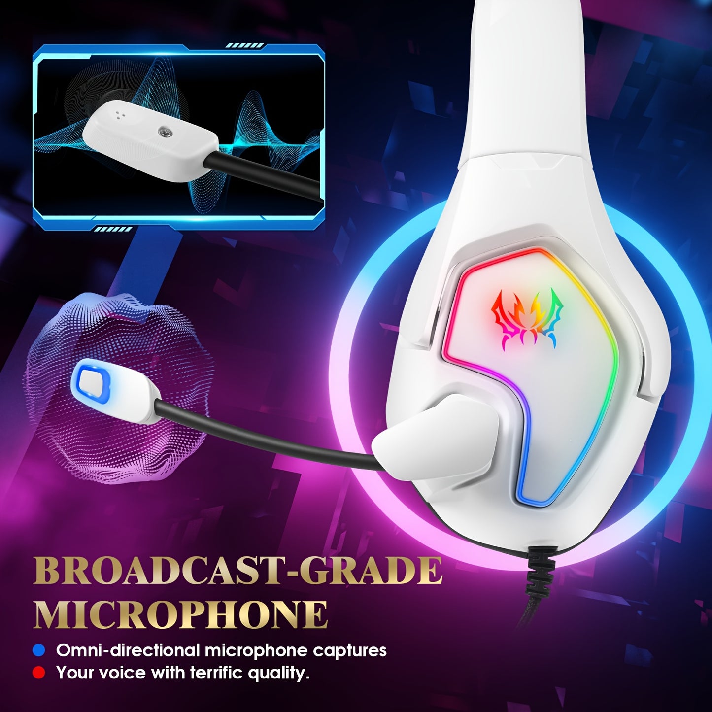 KOTION EACH G3000 Stereo Gaming Headset for PS4pcs Xbox One PS5 Controller, Noise Cancelling Over Ear Headphones with Mic, RGB Light, 7.1 Surround Sound, Soft Memory Earmuffs for NS Xbox Series X|S