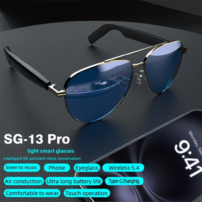 SG-13 Smart Wireless Glasses with Headphones Feature Bone Conduction, Open-Ear Design, Stereo High Sound Quality, Long Battery Life, Suitable for Sports, Business, And Driving Calls, They Are Lightweight, Comfortable, Foldable, Equipped with Dual-Ear Hig
