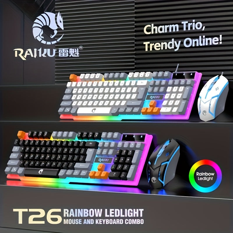 RAIKUT26 Three tone LED keyboard and mouse mechanical feel gaming mouse keyboard set