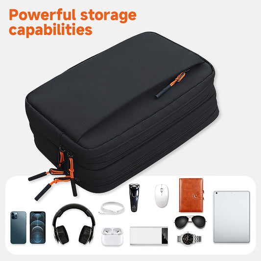 Travel Electronics Storage Bag, Double-layer Portable Handy Case, Suitable for Cables, Chargers, Power Banks, and Hard Drives, with Padded Compartments, Multiple-sized Pockets, and Elastic Bands for Secure Storage of Tech Accessories, Cable Organizer Pou