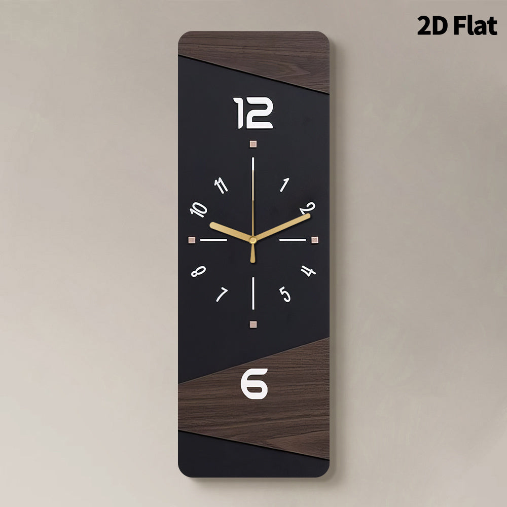 1pc Ultra Quiet Quartz Movement 2D Flat Black Wall Clock with Wooden Design, Non-Ticking Sound for Living Room, Bedroom, Office, Kitchen, Cafe - Ideal Decorative Gift for Family and Friends, Clock Wall Decor