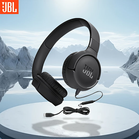 JBL Tune520C Wired Headphones with Type-C Jack, Built-in Microphone for Clear Conversations, Hi-Res Sound Quality, Foldable Design for Travel, Sports, Running, and Office Use - Black, Portable Design, Travel Headphones | Foldable Headphone | Durable Plas