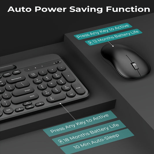 cimetech Wireless Keyboard and Mouse Combo, 2.4G Quiet Computer Keyboard with Tablet Phone Holder, Silent Optical Mouse, Automatic Power Saving Function, for PC Laptop Windows Mac
