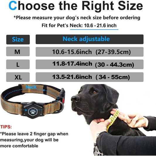 AirTag Dog Collar Air tag Holder, Luminous & Reflective, Comfortable and Durable 1000D Nylon, Dual Safety Buckle, Fit for Medium or Heavy Duty Large and Active Dogs (Airtag not Included)