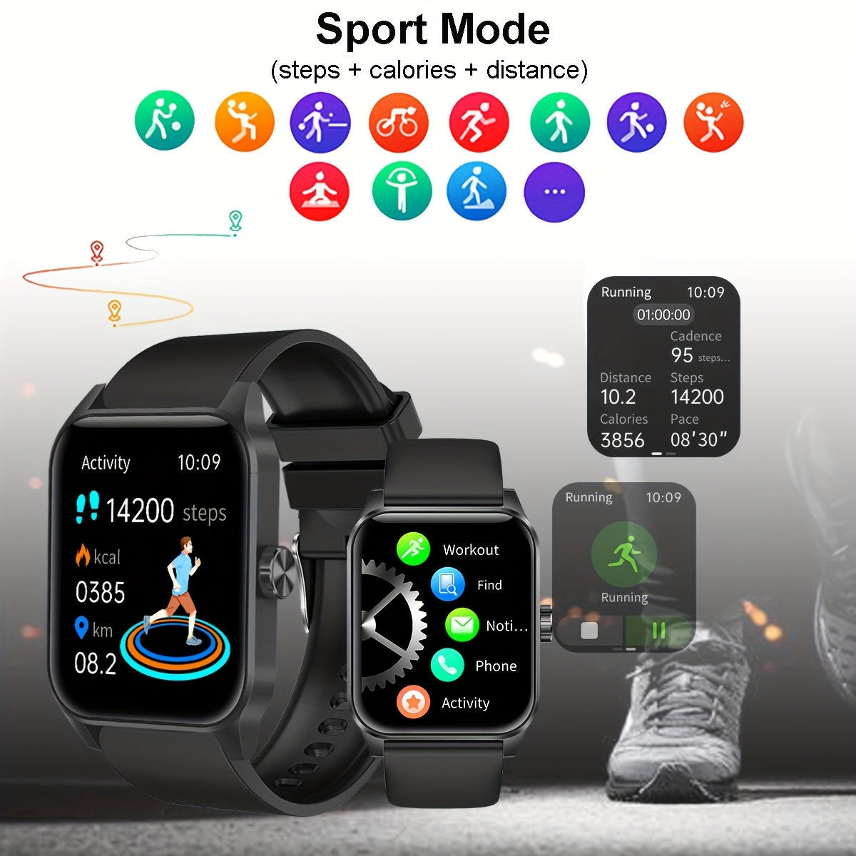 Men'S Smartwatch 1.85-inch HD Full Touch Large Screen Wireless Calling Multi-Sport Modes Message Push IP68 Life Sitting Reminder Men'S Smart Bracelet Compatible with for iphone/Android