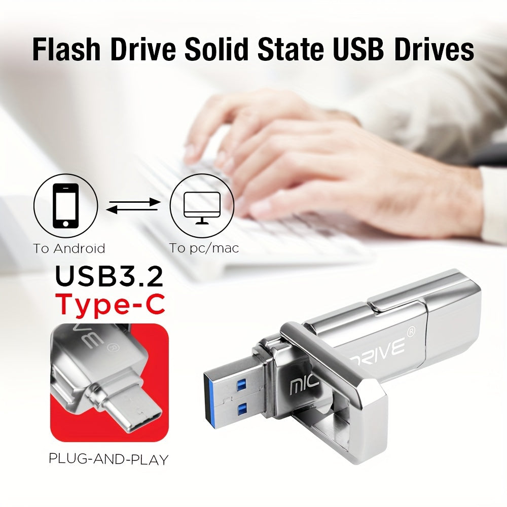 New Styles Silvery OTG 2in 1 USB3.2 Pen Drive 32GB 64GB 128GB 256GB USB 3.2 TYPE-C Flash Drives Mobile Phone Memory Stick High Speed USB Stick New Gift
